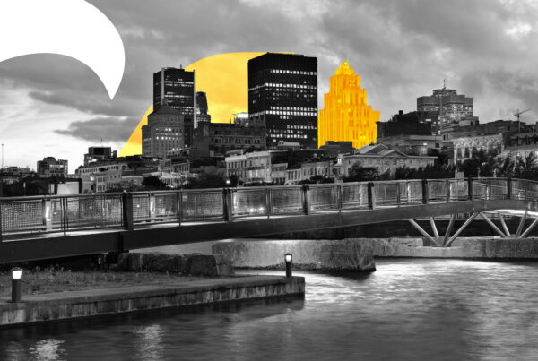 Montreal graphic design black and white with yellow accent