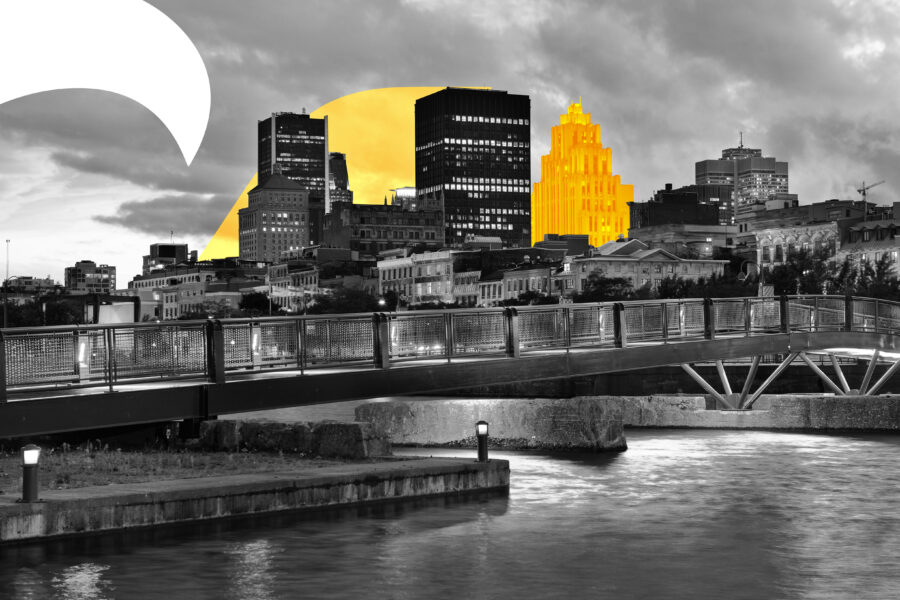 Montreal graphic design black and white with yellow accent